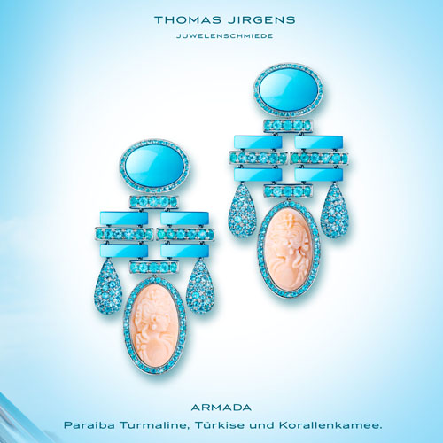 ANAMCARA Ring Anamcara Cameo Angel Hair Coral Paraiba Tourmalines Turquoise 750/000 White-Gold-Coral-Rings Paraiba-Tourmaline-Ring Turquoise-Ring Gold-Rings White-Gold-Rings